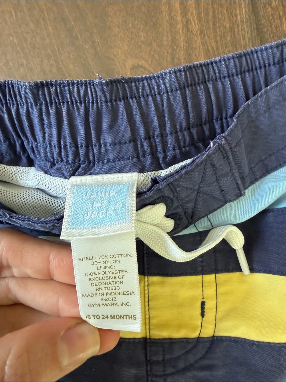 Janie and Jack Navy Swim Trunks with Light Blue and Yellow Stripes - Picture 2 of 3